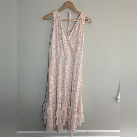🌸Sundance Blush Pink Midi Lace Ruffle Dress - Picture 2 of 5